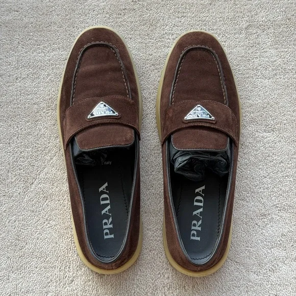 Prada Brown Suede Loafers - Picture 1 of 9